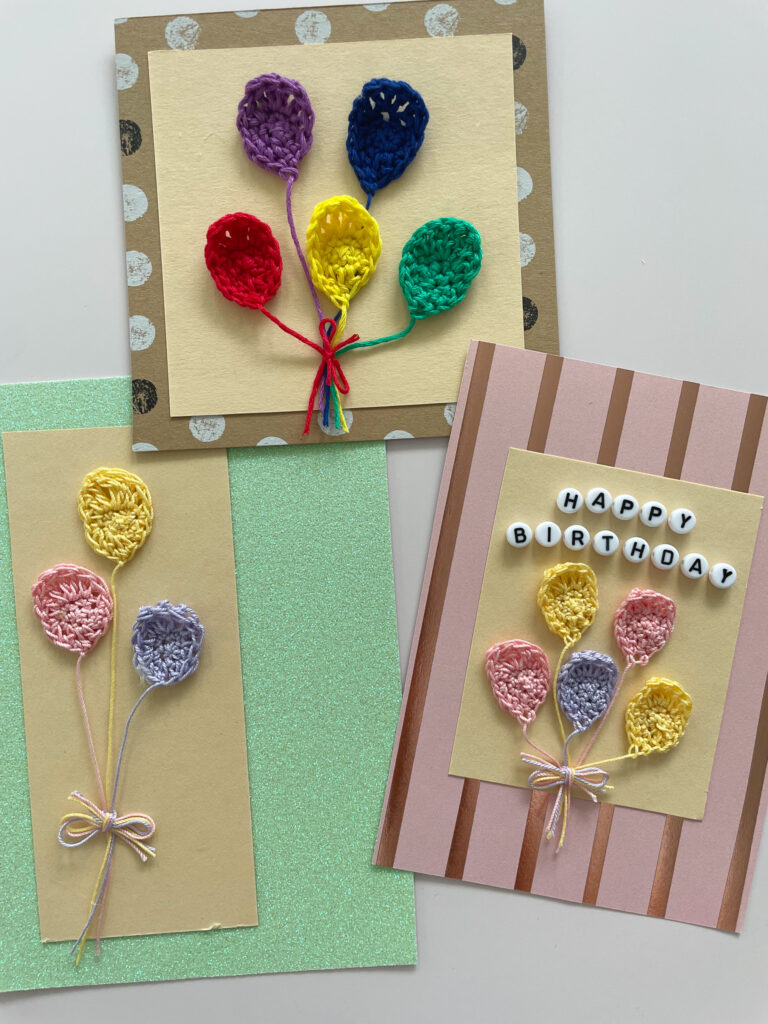 crochet birthday cards with ballons
