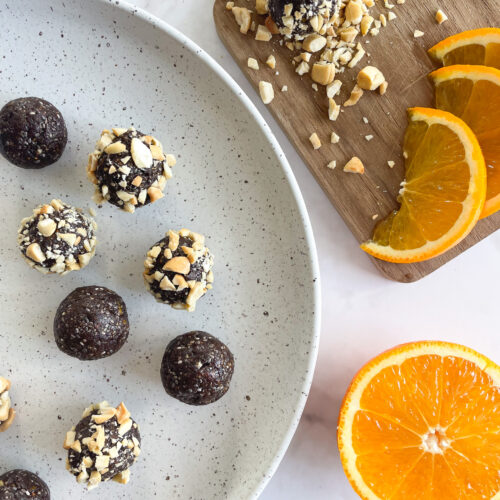 Fig & Date Energy Balls with Orange and Salted Cashews (plant-based)