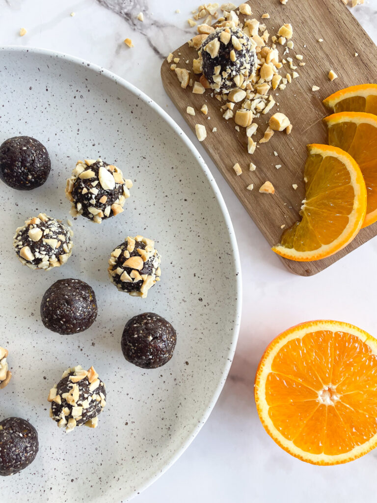 Fig & Date Energy Balls with Orange and Salted Cashews (plant-based)