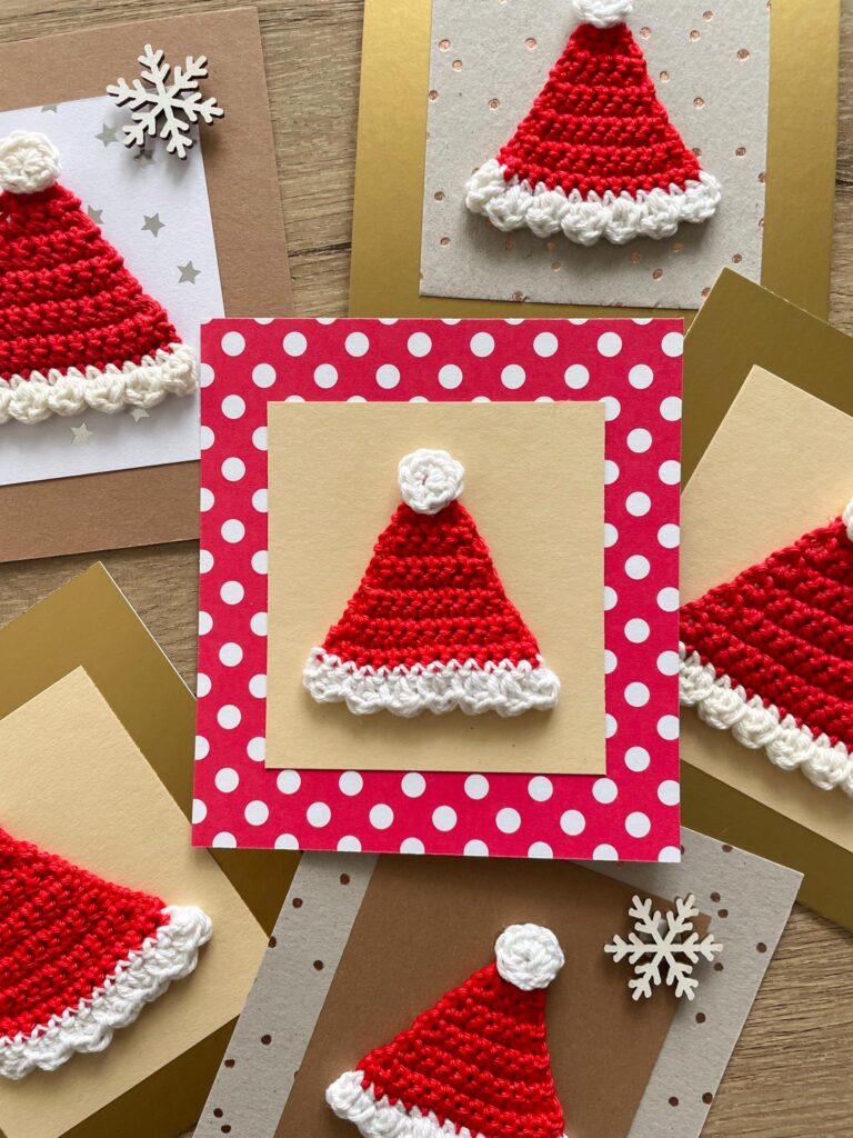 Easy and Fun Christmas Card with Santa Hat Crochet Pattern